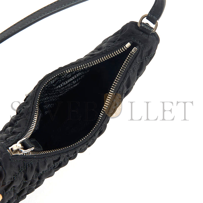 PRADA RE-EDITION 2000 HOBO BAG IN RUCHED BLACK NYLON 1NE204 (22*13*6cm) 